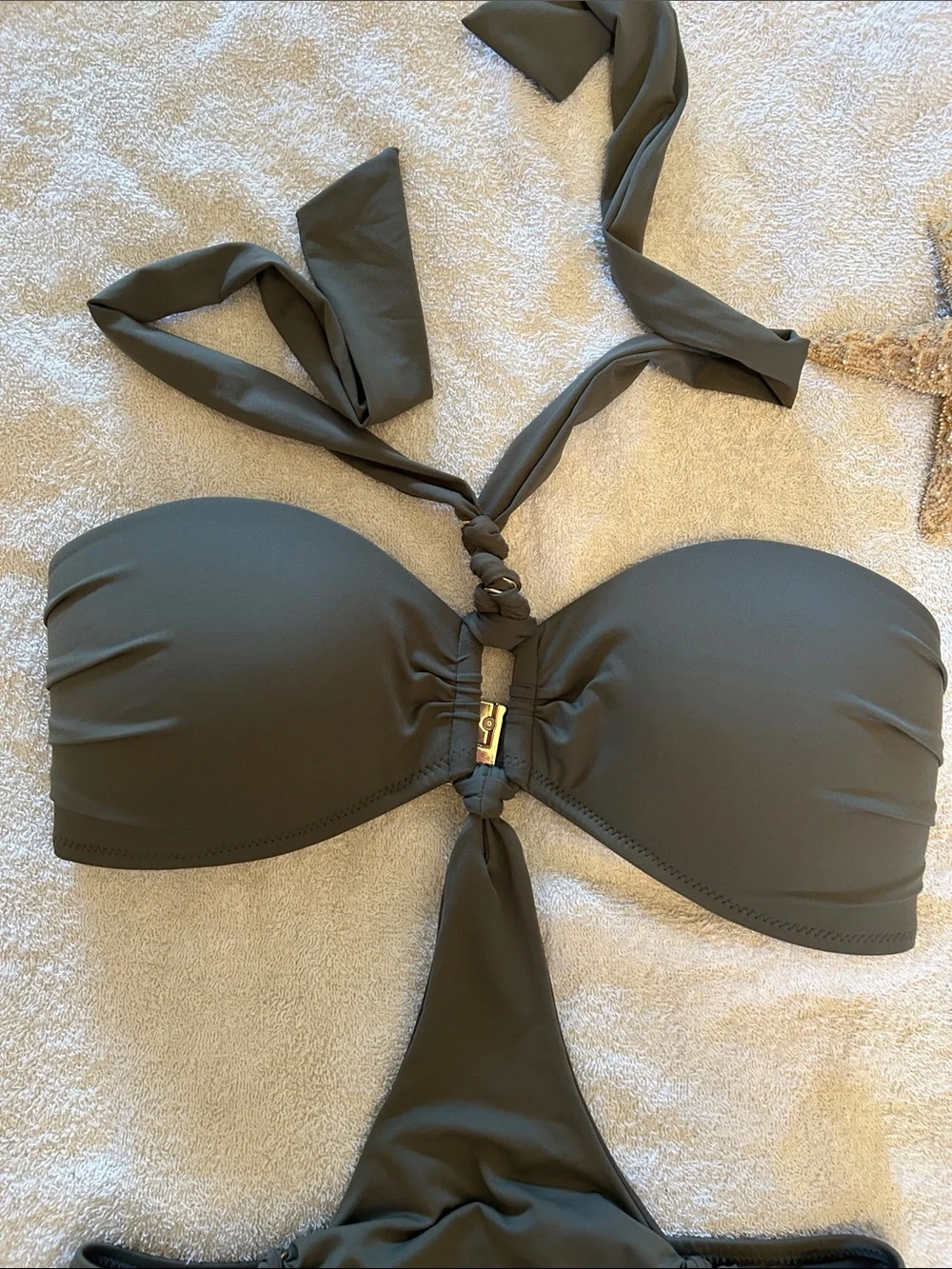 Aubade Olive Green womens One-Piece Swimsuit with Halter Tie - Picture 2 of 11